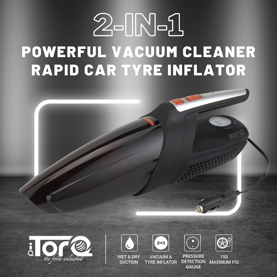 Torq 2-in-1 Car Tyre Inflator and Vacuum Cleaner 2X Powerfull Suction 12V DC Car Port